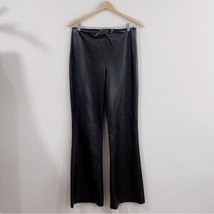 Bagatelle Collection Black Faux Leather Flare Pants Vegan Trousers, Women Large